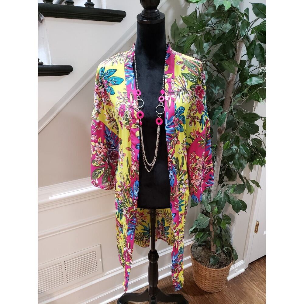 Women's Multicolor Floral Polyester Long Sleeve Casual Open Front Blazer Large - Picture 12 of 13